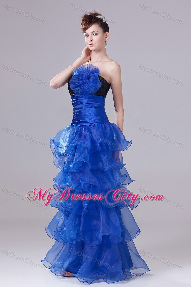 Royal Blue Pageant Dress With Hand Made Flowers and Layers