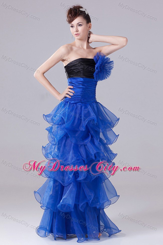 Royal Blue Pageant Dress With Hand Made Flowers and Layers