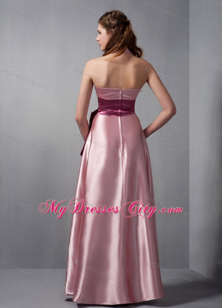 Customized Pink Column V-neck pageant girl dress with Sash