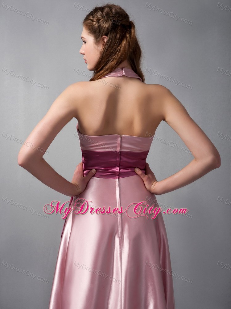 Customized Pink Column V-neck pageant girl dress with Sash