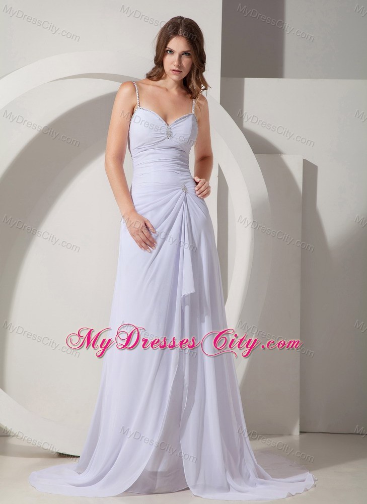 Beautiful Beaded Straps Court Train Chiffon Prom Pageant Dress