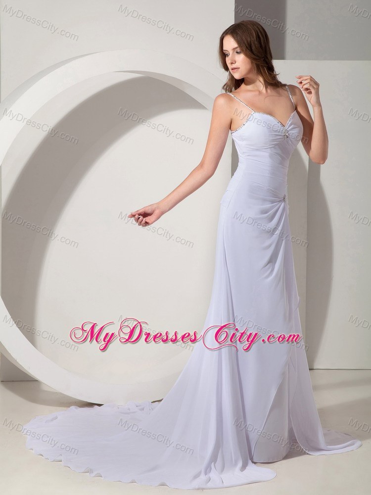 Beautiful Beaded Straps Court Train Chiffon Prom Pageant Dress