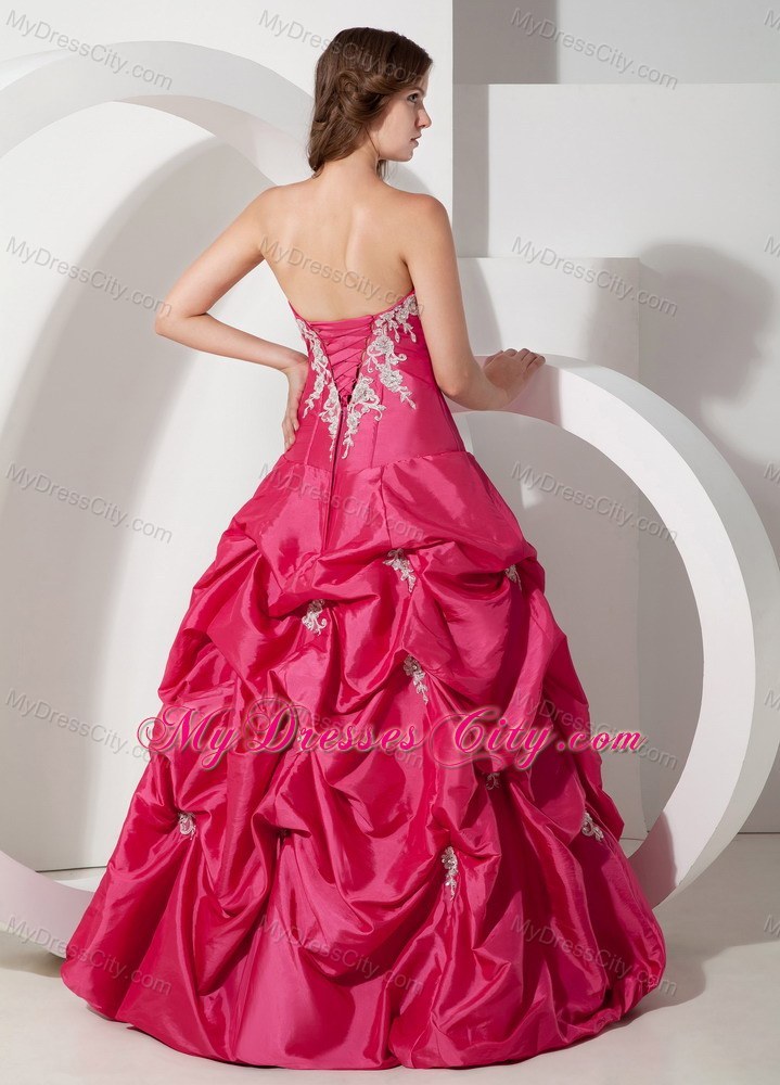 Popular Hot Pink A-line Strapless Appliques Pageant Dress