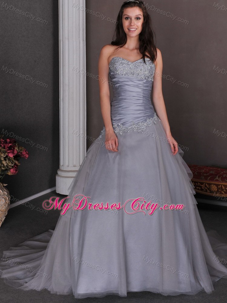 Applique Decorate Sweetheart and Waist Grey Pageant Dress