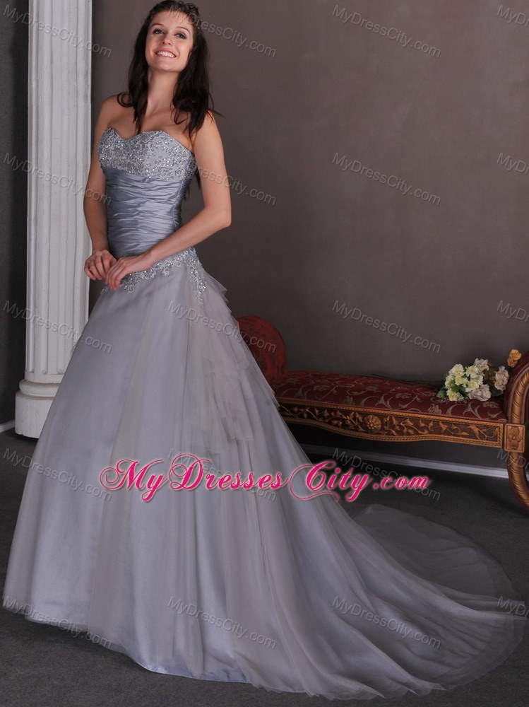 Applique Decorate Sweetheart and Waist Grey Pageant Dress