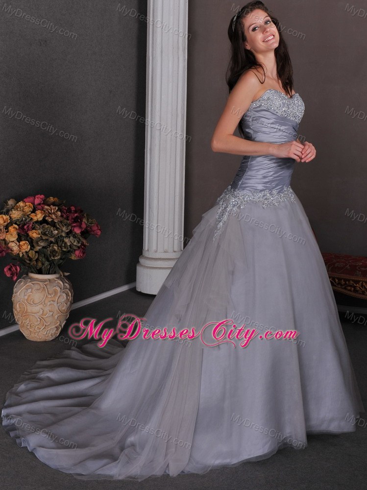 Applique Decorate Sweetheart and Waist Grey Pageant Dress