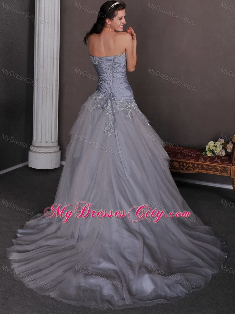 Applique Decorate Sweetheart and Waist Grey Pageant Dress