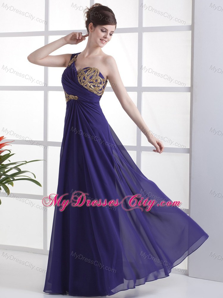 Ruched Chiffon Single Shoulder Long Purple Pageant Dress