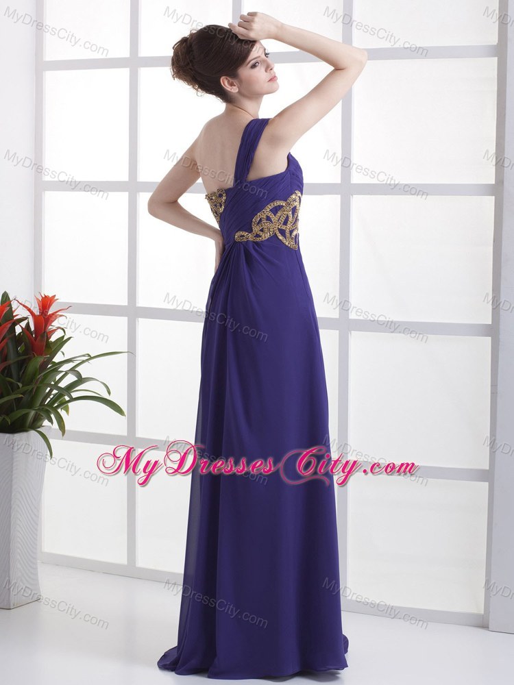 Ruched Chiffon Single Shoulder Long Purple Pageant Dress