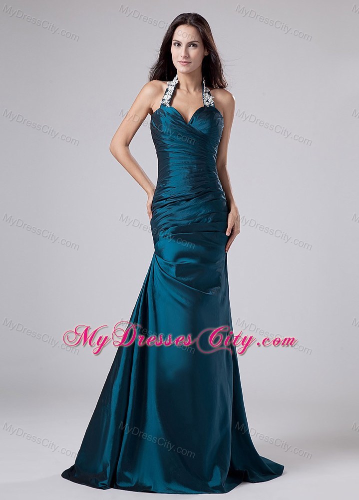 Appliques Halter Sweetheart Turquoise Long Pageant Gown