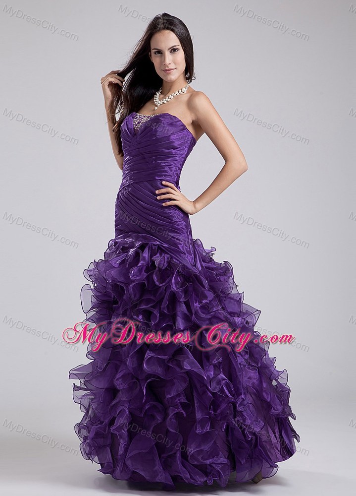 Purple Floor-length Organza Ruched and Ruffled Pageant Dress