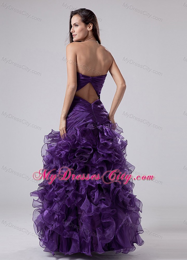 Purple Floor-length Organza Ruched and Ruffled Pageant Dress