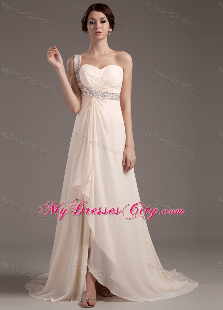 Single Shoulder Sweetheart Sweep Train Chiffon Pageant Dress