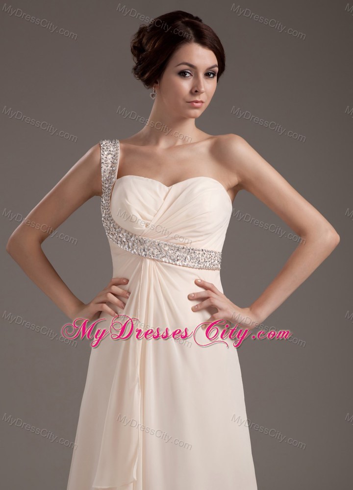 Single Shoulder Sweetheart Sweep Train Chiffon Pageant Dress