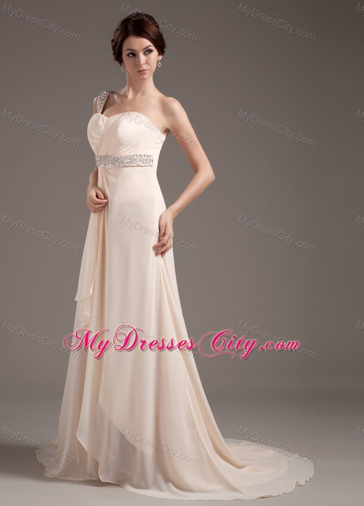 Single Shoulder Sweetheart Sweep Train Chiffon Pageant Dress