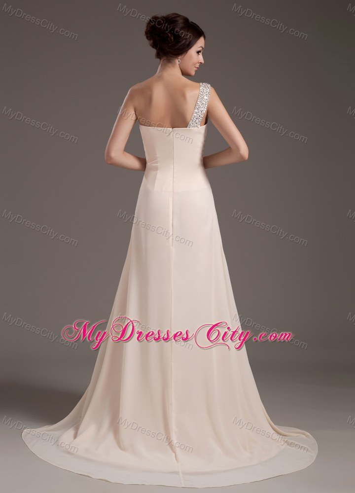 Single Shoulder Sweetheart Sweep Train Chiffon Pageant Dress