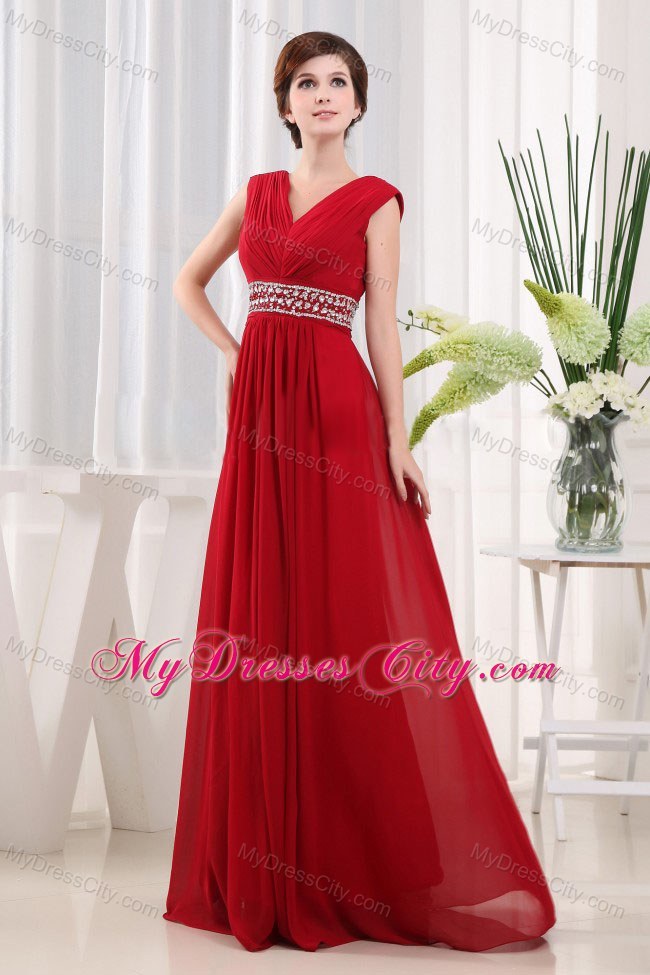 Ruches and Beading Long Red Beauty Pageant Dress