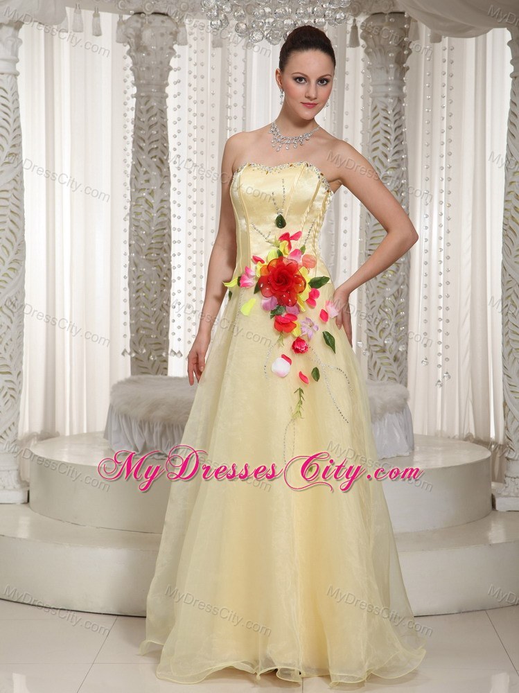 Long Sweetheart Pageant Gown with Colored Hand-made Flowers