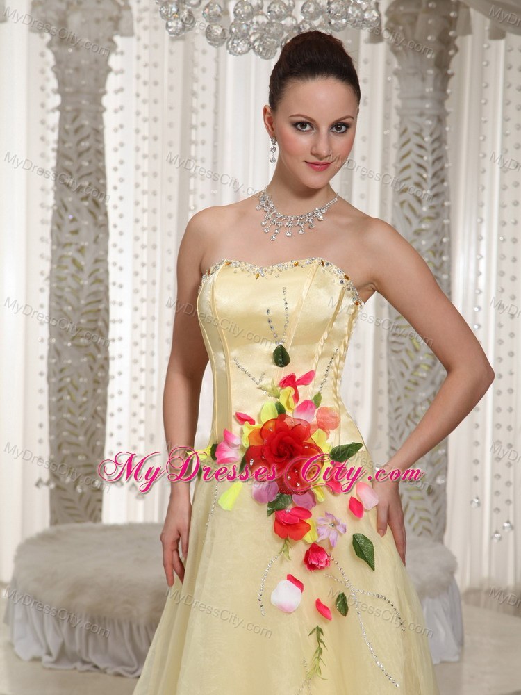 Long Sweetheart Pageant Gown with Colored Hand-made Flowers