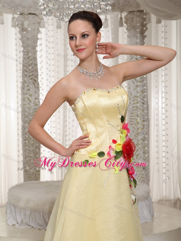 Long Sweetheart Pageant Gown with Colored Hand-made Flowers