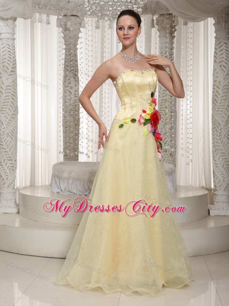 Long Sweetheart Pageant Gown with Colored Hand-made Flowers