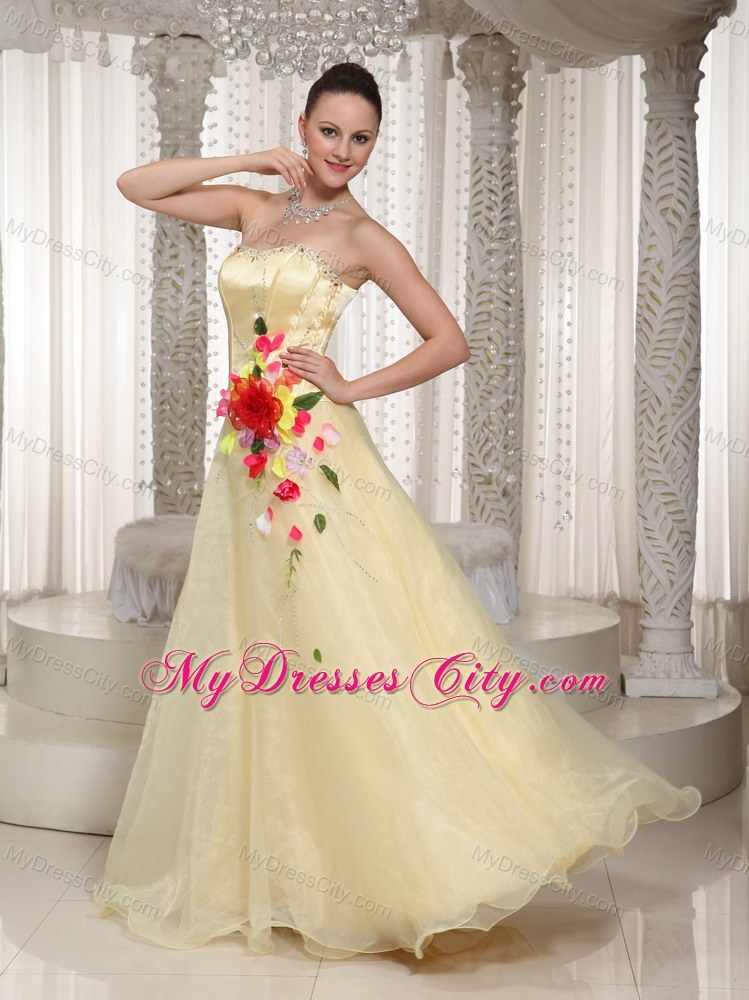 Long Sweetheart Pageant Gown with Colored Hand-made Flowers