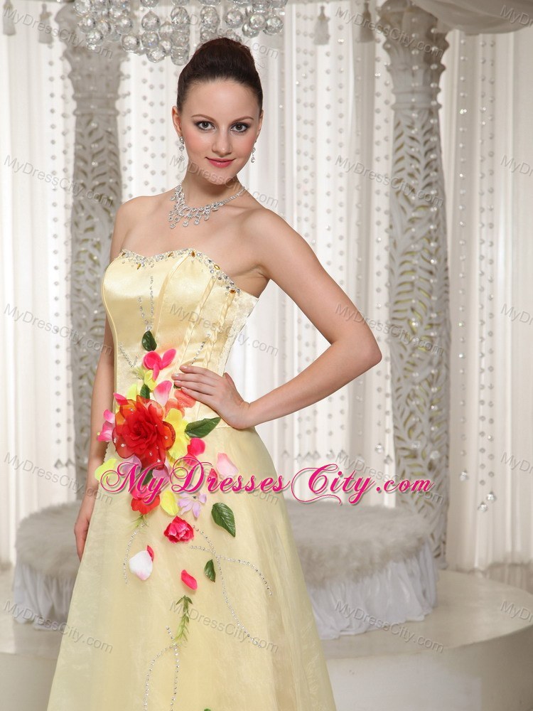 Long Sweetheart Pageant Gown with Colored Hand-made Flowers