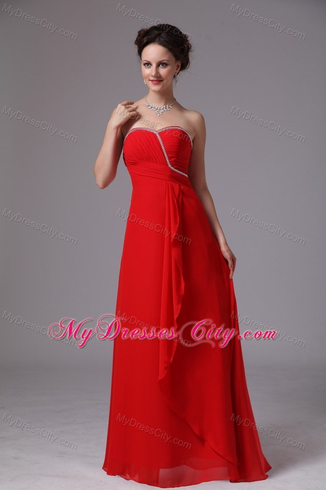 Red Chiffon Floor-length Pageant Dress with Zipper-up Back