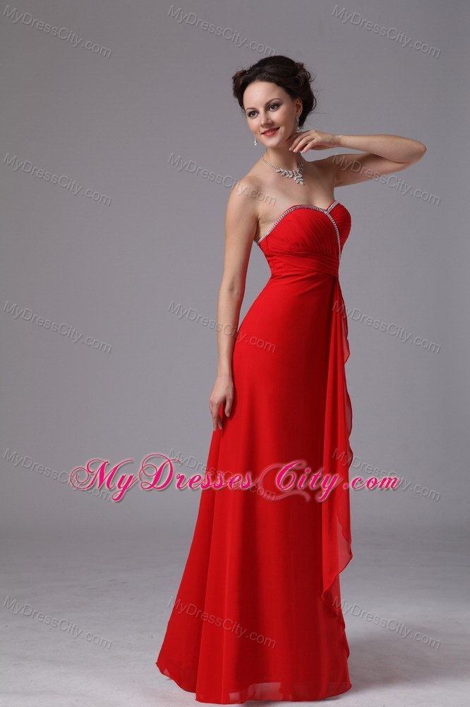 Red Chiffon Floor-length Pageant Dress with Zipper-up Back