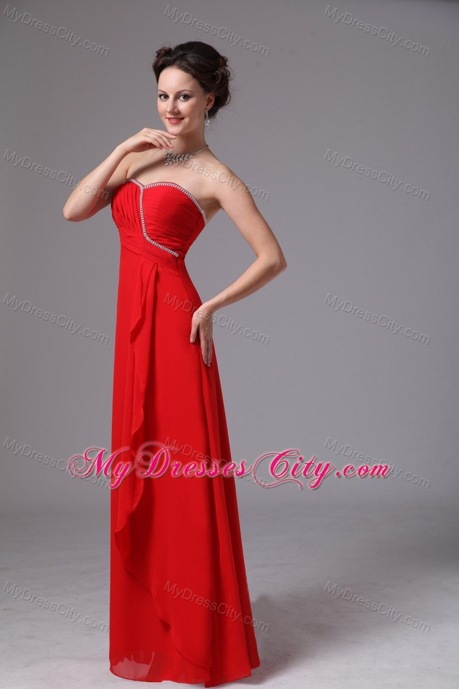 Red Chiffon Floor-length Pageant Dress with Zipper-up Back