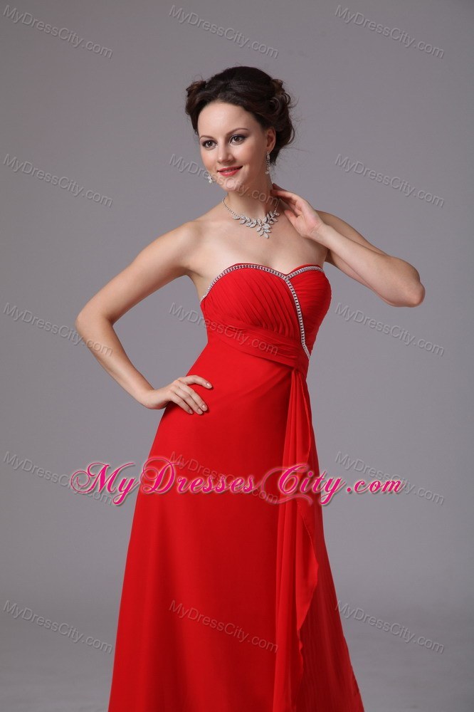 Red Chiffon Floor-length Pageant Dress with Zipper-up Back