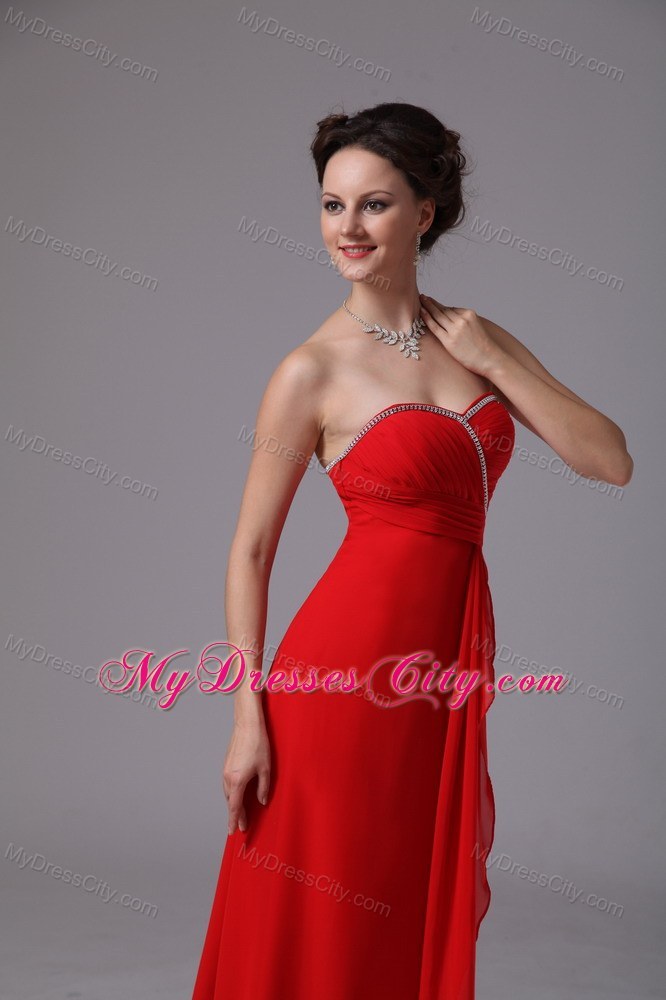 Red Chiffon Floor-length Pageant Dress with Zipper-up Back