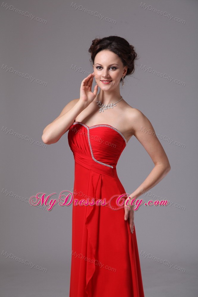 Red Chiffon Floor-length Pageant Dress with Zipper-up Back