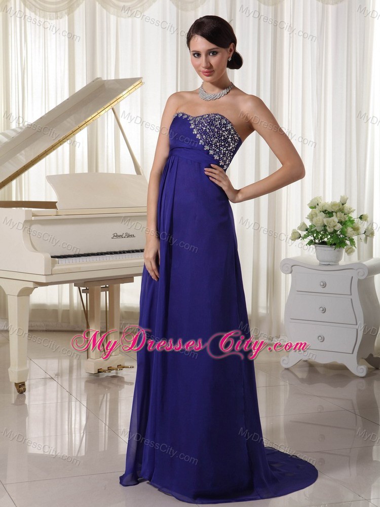 Chiffon Zipper-up Back Empire Brush Train Sleeveless Pageant Dress