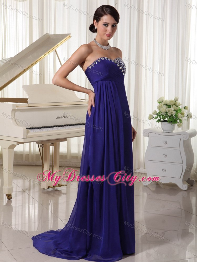 Chiffon Zipper-up Back Empire Brush Train Sleeveless Pageant Dress