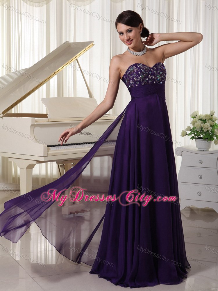 Beaded Sweetheart Purple Prom Pageant Dress with Appliques