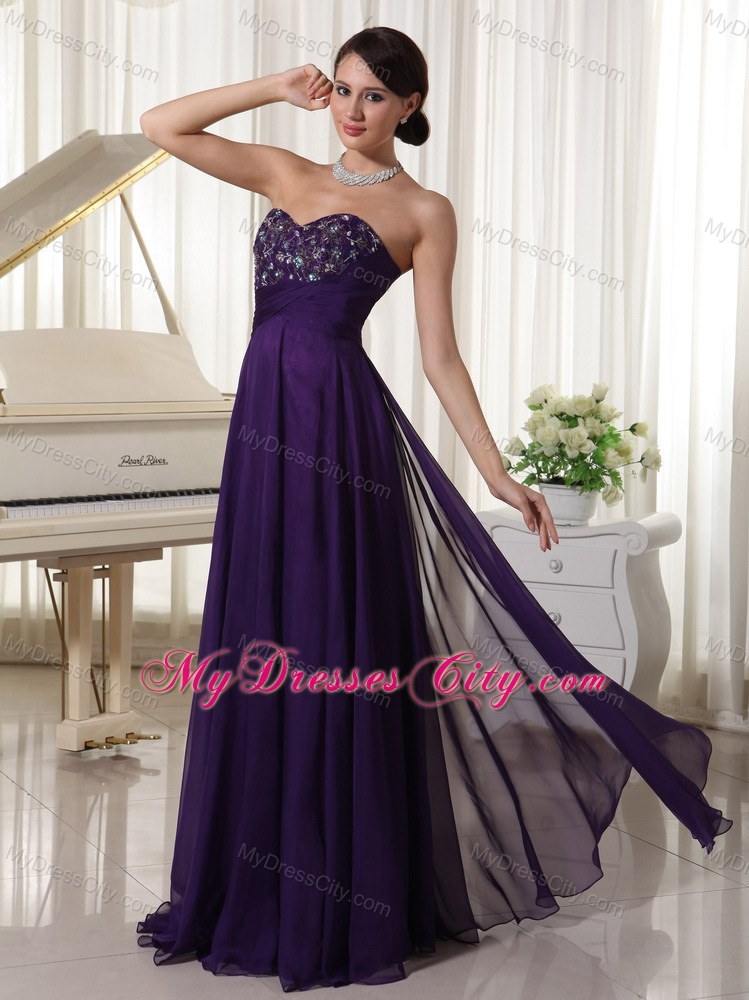 Beaded Sweetheart Purple Prom Pageant Dress with Appliques