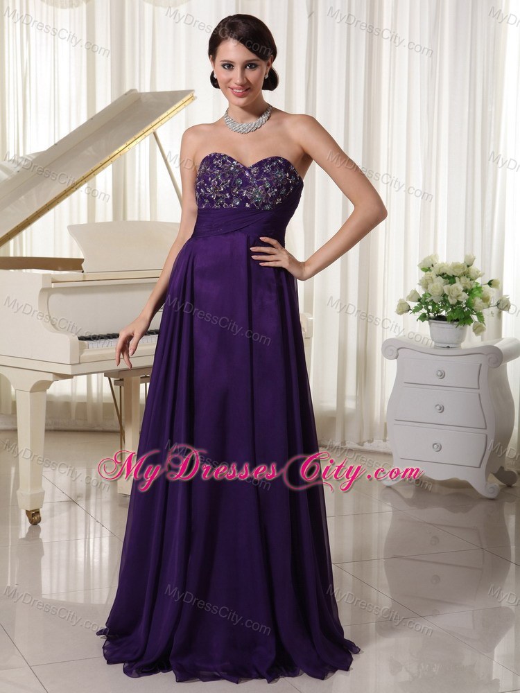 Beaded Sweetheart Purple Prom Pageant Dress with Appliques