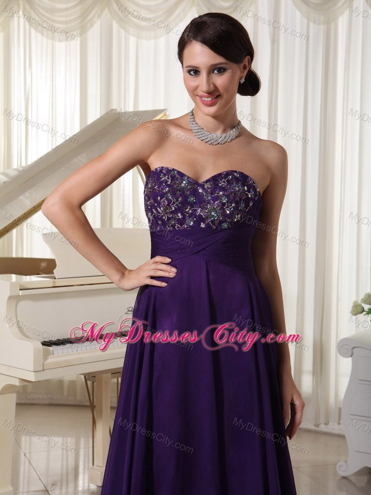 Beaded Sweetheart Purple Prom Pageant Dress with Appliques