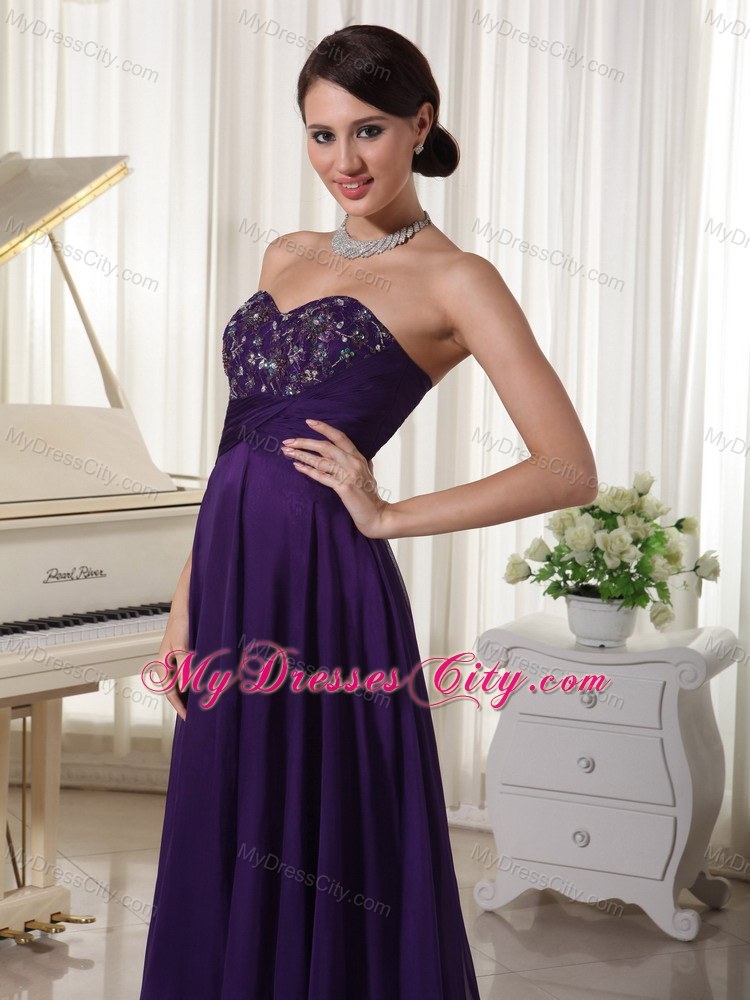 Beaded Sweetheart Purple Prom Pageant Dress with Appliques