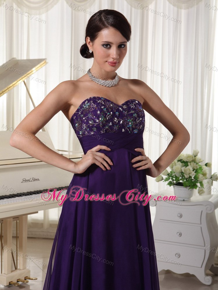 Beaded Sweetheart Purple Prom Pageant Dress with Appliques