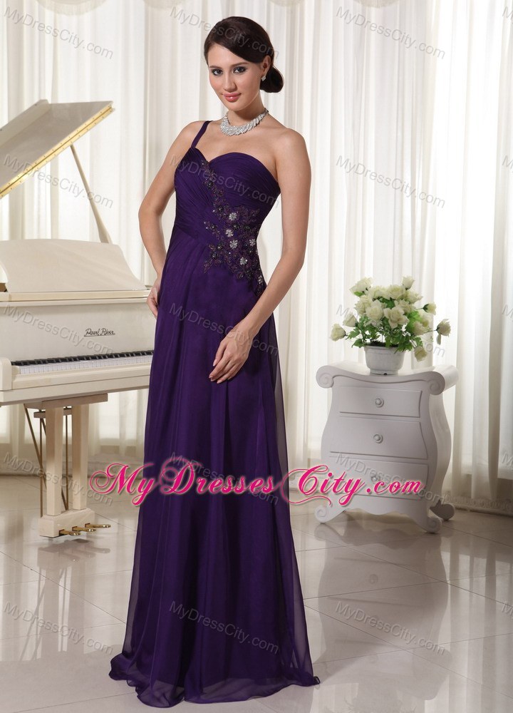 Dark Purple One Shoulder Appliques Pageant Dress With Beading