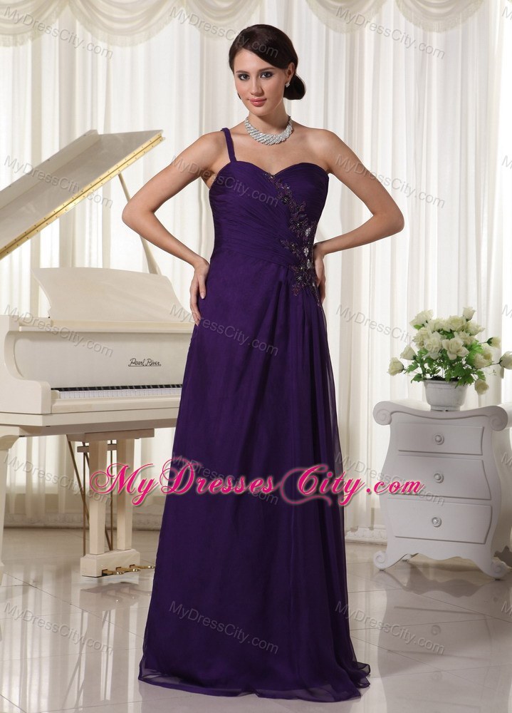 Dark Purple One Shoulder Appliques Pageant Dress With Beading