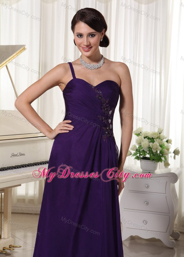 Dark Purple One Shoulder Appliques Pageant Dress With Beading