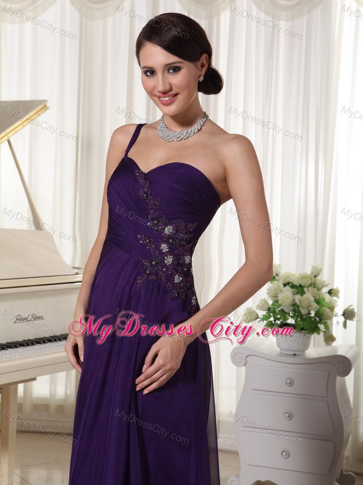 Dark Purple One Shoulder Appliques Pageant Dress With Beading