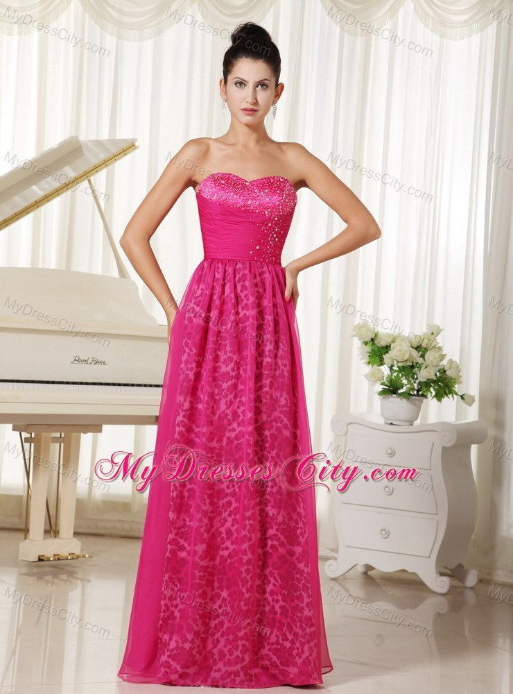 Beading Sweetheart Hot Pink Pageant Dress with Leopard