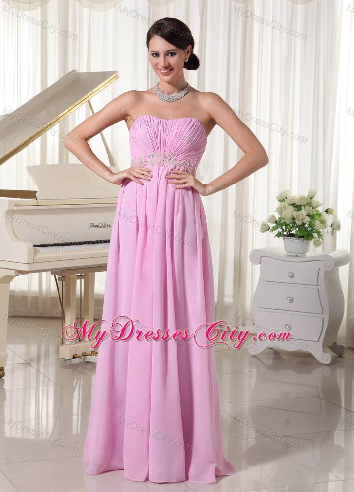 Ruched Sweetheart Baby Pink Prom Party Dress with Appliques