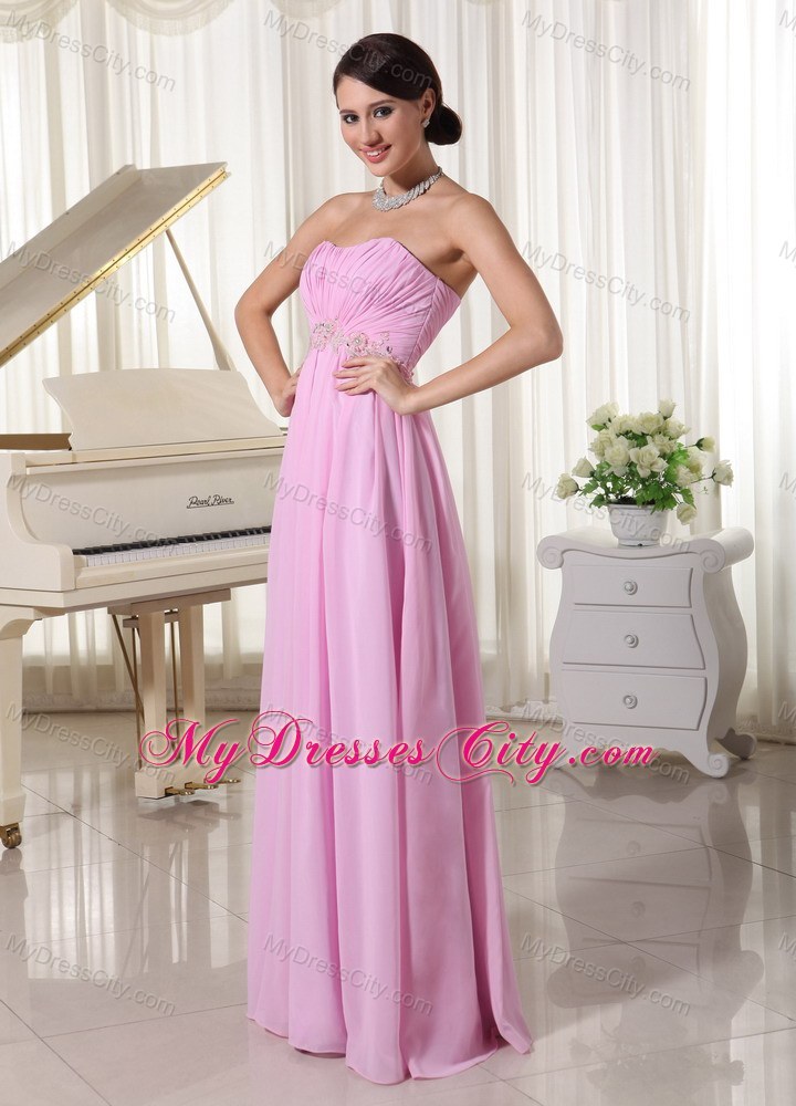 Ruched Sweetheart Baby Pink Prom Party Dress with Appliques