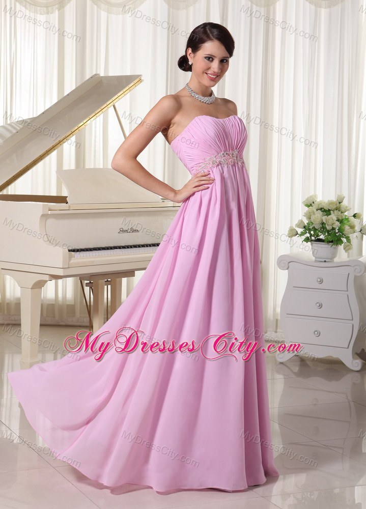 Ruched Sweetheart Baby Pink Prom Party Dress with Appliques