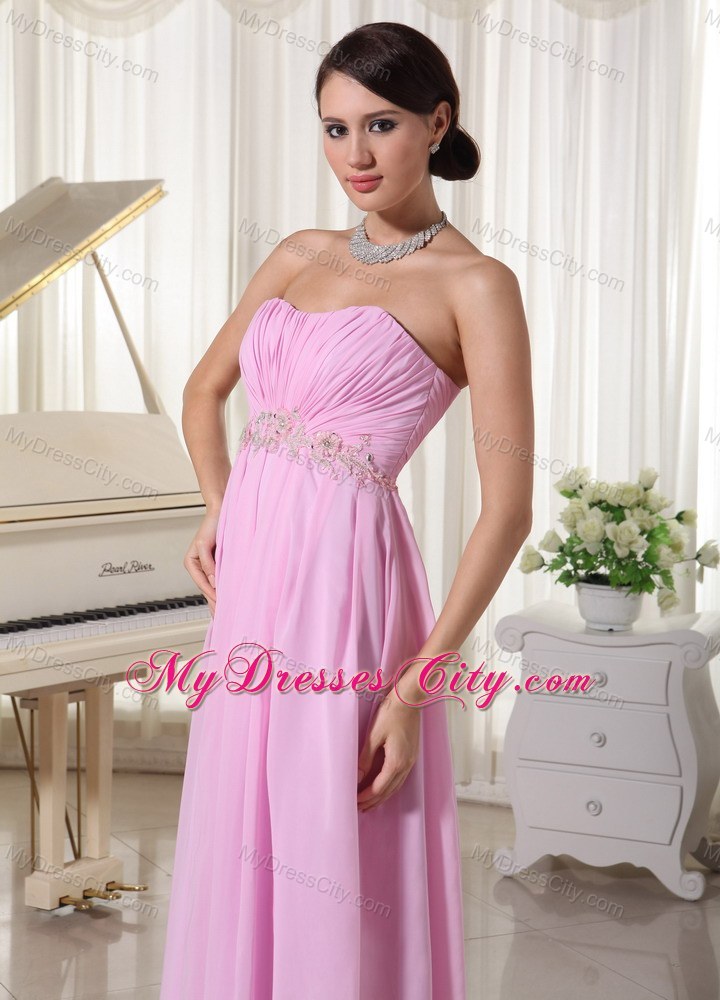 Ruched Sweetheart Baby Pink Prom Party Dress with Appliques